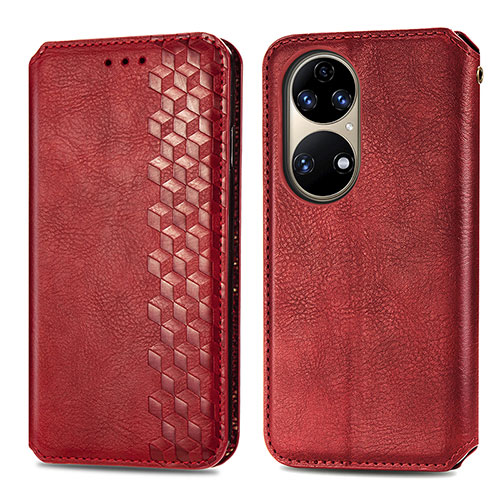 Leather Case Stands Flip Cover Holder S01D for Huawei P50 Pro Red