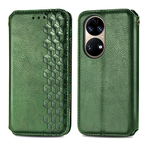 Leather Case Stands Flip Cover Holder S01D for Huawei P50e Green