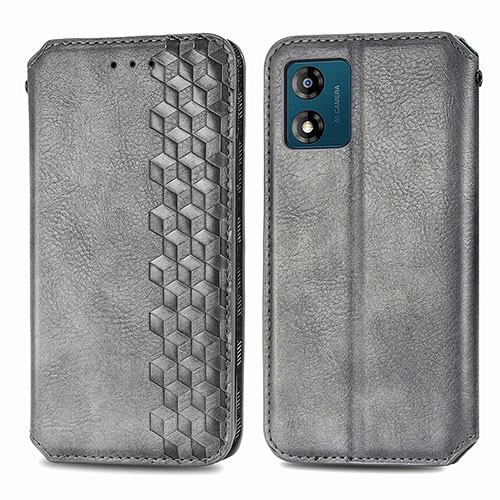 Leather Case Stands Flip Cover Holder S01D for Motorola Moto E13 Gray