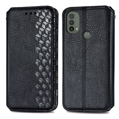 Leather Case Stands Flip Cover Holder S01D for Motorola Moto E20 Black