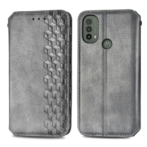 Leather Case Stands Flip Cover Holder S01D for Motorola Moto E20 Gray