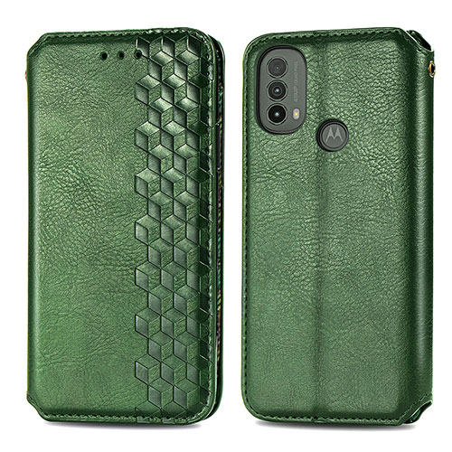 Leather Case Stands Flip Cover Holder S01D for Motorola Moto E20 Green