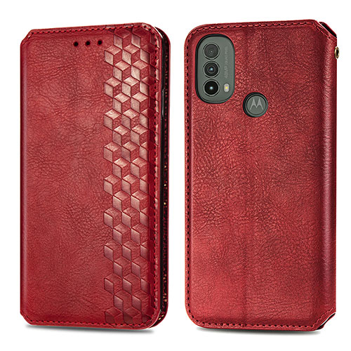 Leather Case Stands Flip Cover Holder S01D for Motorola Moto E20 Red