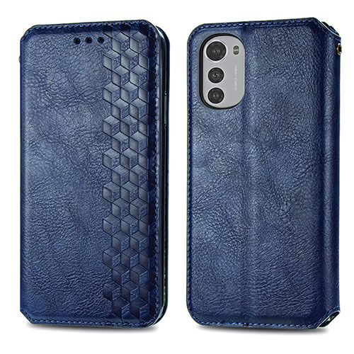 Leather Case Stands Flip Cover Holder S01D for Motorola Moto E32 Blue