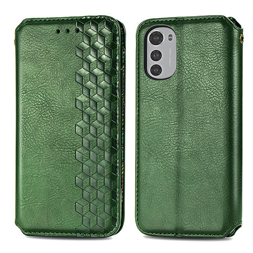 Leather Case Stands Flip Cover Holder S01D for Motorola Moto E32 Green