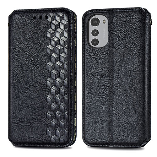 Leather Case Stands Flip Cover Holder S01D for Motorola Moto E32s Black