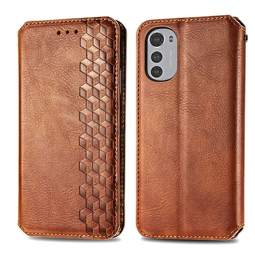 Leather Case Stands Flip Cover Holder S01D for Motorola Moto E32s Brown