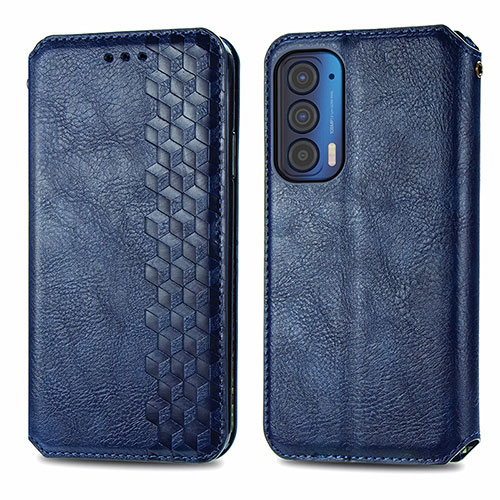 Leather Case Stands Flip Cover Holder S01D for Motorola Moto Edge (2021) 5G Blue