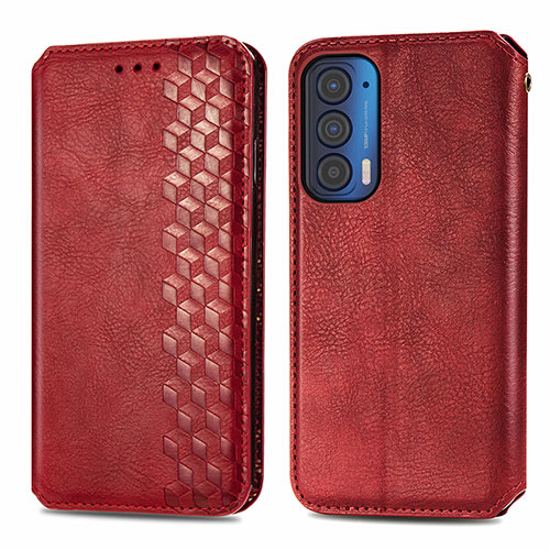 Leather Case Stands Flip Cover Holder S01D for Motorola Moto Edge (2021) 5G Red