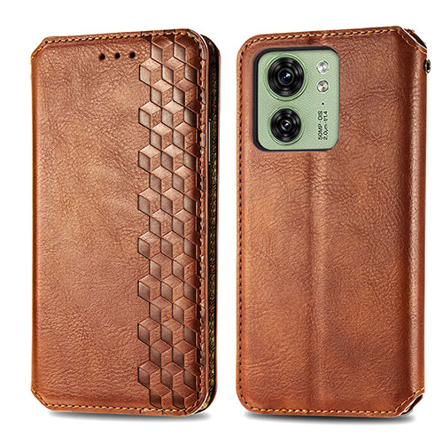 Leather Case Stands Flip Cover Holder S01D for Motorola Moto Edge (2023) 5G Brown