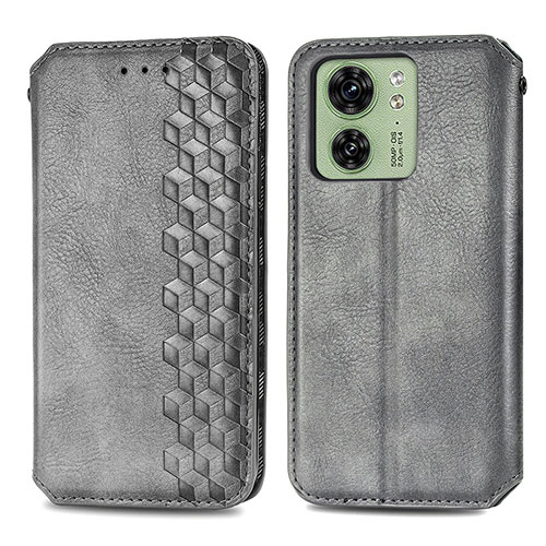 Leather Case Stands Flip Cover Holder S01D for Motorola Moto Edge (2023) 5G Gray