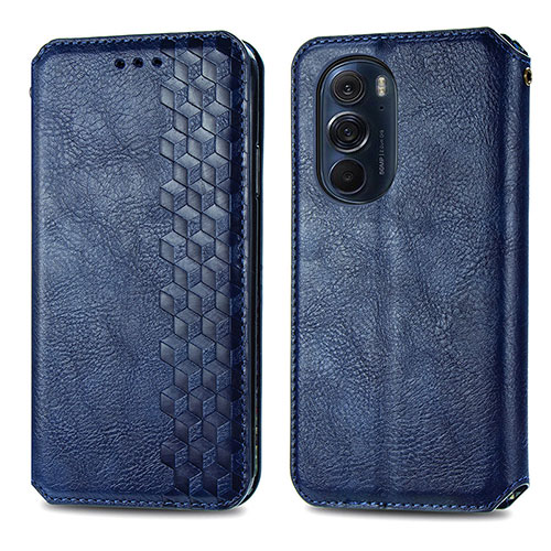 Leather Case Stands Flip Cover Holder S01D for Motorola Moto Edge 30 Pro 5G Blue