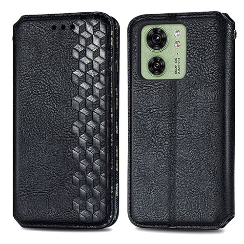 Leather Case Stands Flip Cover Holder S01D for Motorola Moto Edge 40 5G Black