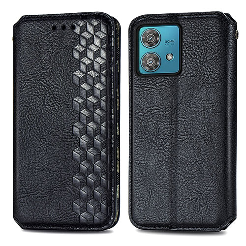 Leather Case Stands Flip Cover Holder S01D for Motorola Moto Edge 40 Neo 5G Black