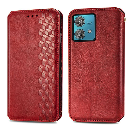 Leather Case Stands Flip Cover Holder S01D for Motorola Moto Edge 40 Neo 5G Red