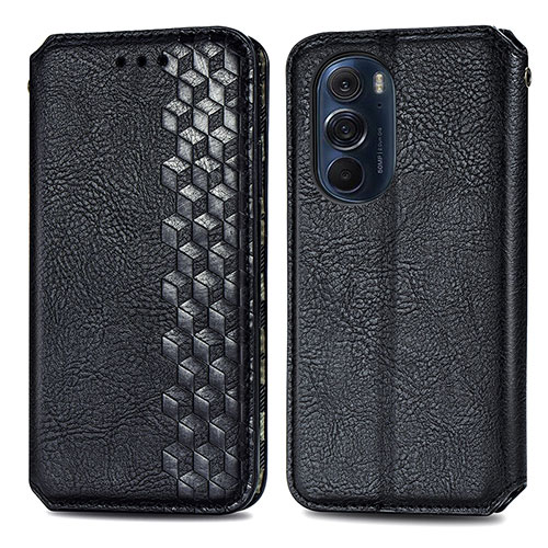 Leather Case Stands Flip Cover Holder S01D for Motorola Moto Edge Plus (2022) 5G Black