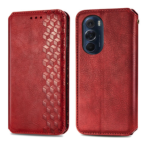 Leather Case Stands Flip Cover Holder S01D for Motorola Moto Edge Plus (2022) 5G Red