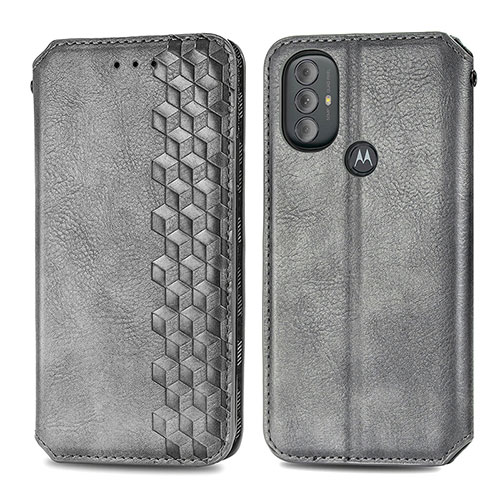 Leather Case Stands Flip Cover Holder S01D for Motorola Moto G Play (2023) Gray