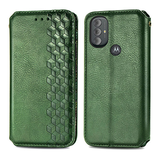 Leather Case Stands Flip Cover Holder S01D for Motorola Moto G Play (2023) Green