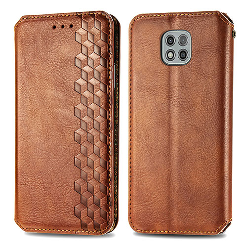 Leather Case Stands Flip Cover Holder S01D for Motorola Moto G Power (2021) Brown