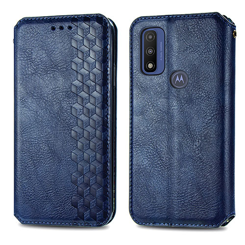 Leather Case Stands Flip Cover Holder S01D for Motorola Moto G Pure Blue