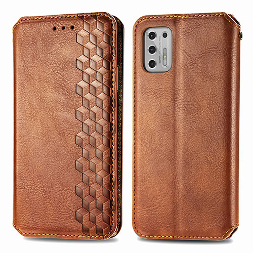 Leather Case Stands Flip Cover Holder S01D for Motorola Moto G Stylus (2021) Brown