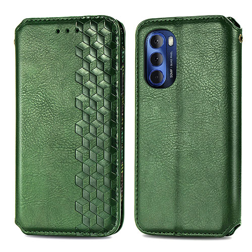 Leather Case Stands Flip Cover Holder S01D for Motorola Moto G Stylus (2022) 4G Green