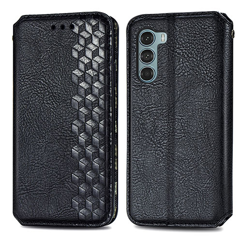 Leather Case Stands Flip Cover Holder S01D for Motorola Moto G200 5G Black