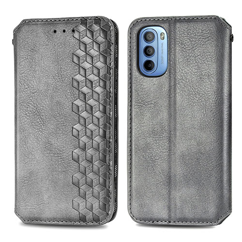 Leather Case Stands Flip Cover Holder S01D for Motorola Moto G31 Gray