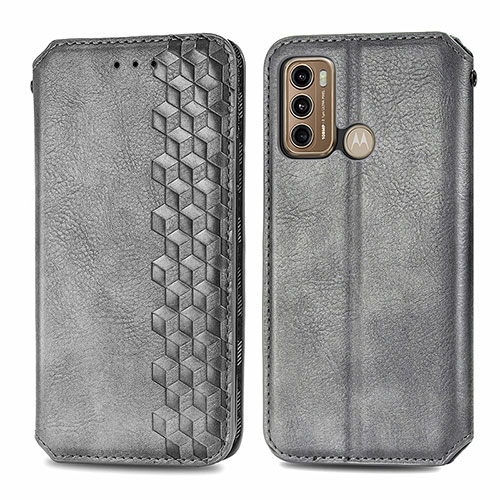 Leather Case Stands Flip Cover Holder S01D for Motorola Moto G40 Fusion Gray