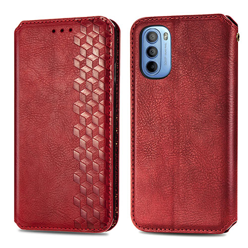 Leather Case Stands Flip Cover Holder S01D for Motorola Moto G41 Red