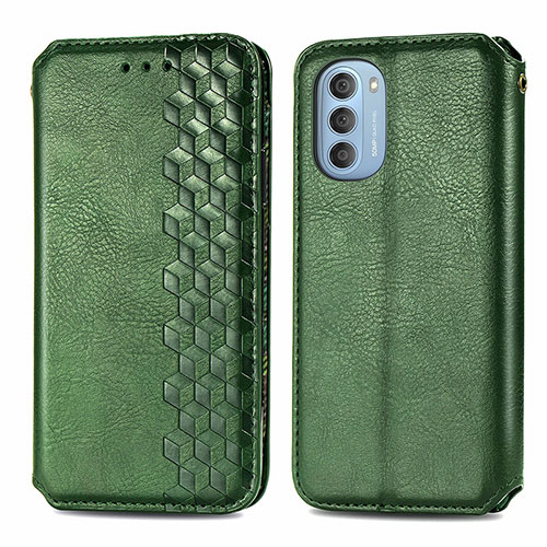 Leather Case Stands Flip Cover Holder S01D for Motorola Moto G51 5G Green