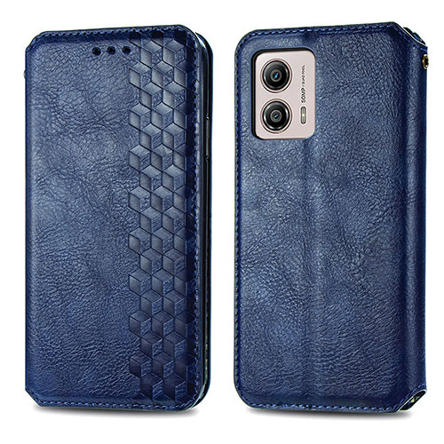 Leather Case Stands Flip Cover Holder S01D for Motorola Moto G53 5G Blue