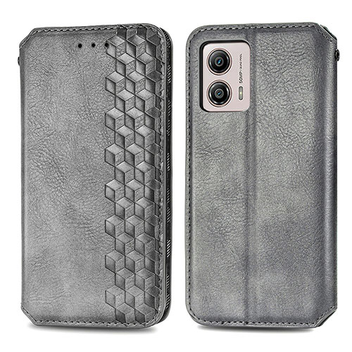 Leather Case Stands Flip Cover Holder S01D for Motorola Moto G53 5G Gray