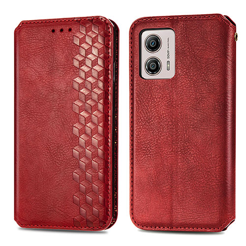 Leather Case Stands Flip Cover Holder S01D for Motorola Moto G53 5G Red