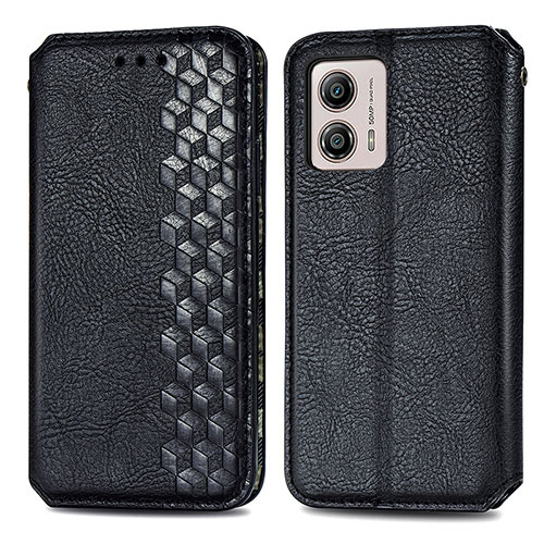 Leather Case Stands Flip Cover Holder S01D for Motorola Moto G53j 5G Black