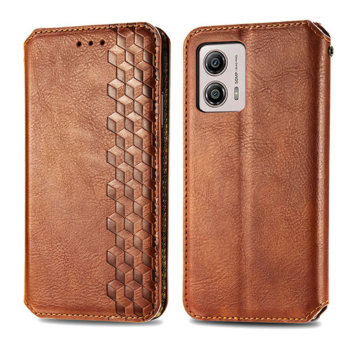 Leather Case Stands Flip Cover Holder S01D for Motorola Moto G53y 5G Brown