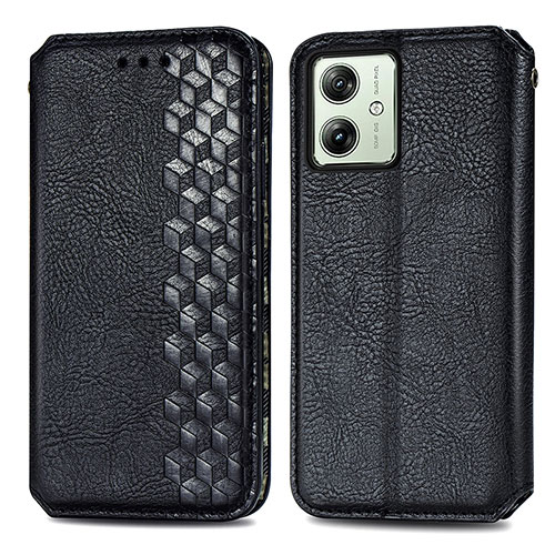 Leather Case Stands Flip Cover Holder S01D for Motorola Moto G54 5G Black