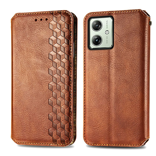 Leather Case Stands Flip Cover Holder S01D for Motorola Moto G54 5G Brown