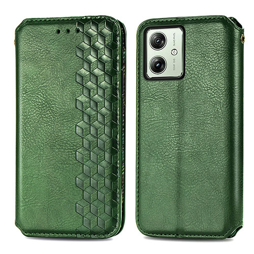 Leather Case Stands Flip Cover Holder S01D for Motorola Moto G54 5G Green