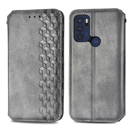 Leather Case Stands Flip Cover Holder S01D for Motorola Moto G60s Gray