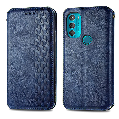 Leather Case Stands Flip Cover Holder S01D for Motorola Moto G71 5G Blue