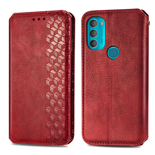 Leather Case Stands Flip Cover Holder S01D for Motorola Moto G71 5G Red