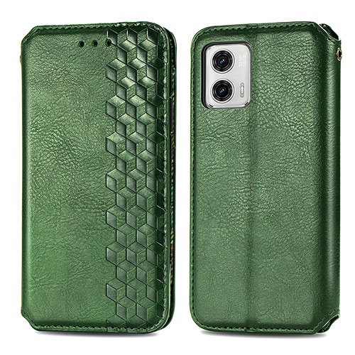 Leather Case Stands Flip Cover Holder S01D for Motorola Moto G73 5G Green