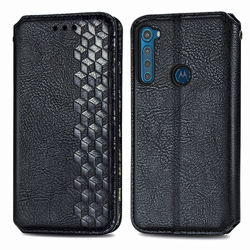 Leather Case Stands Flip Cover Holder S01D for Motorola Moto One Fusion Plus Black