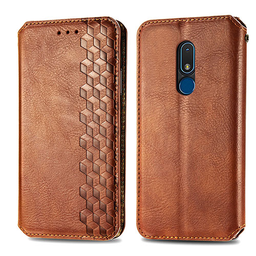 Leather Case Stands Flip Cover Holder S01D for Nokia C3 Brown