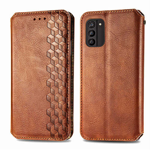 Leather Case Stands Flip Cover Holder S01D for Nokia G100 Brown