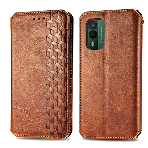 Leather Case Stands Flip Cover Holder S01D for Nokia XR21 Brown