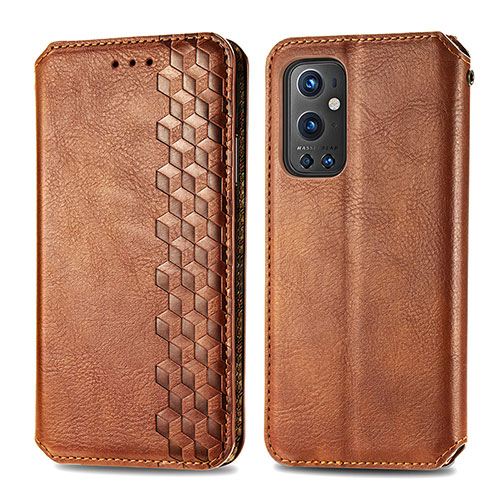 Leather Case Stands Flip Cover Holder S01D for OnePlus 9 Pro 5G Brown