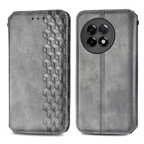 Leather Case Stands Flip Cover Holder S01D for OnePlus Ace 2 5G Gray